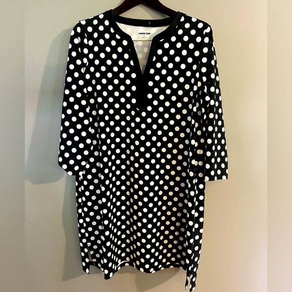 Lands' End Dresses & Skirts - Lands' End Black and White PolkaDot Athletic Dress Elbow sleeve Mini Women’s L